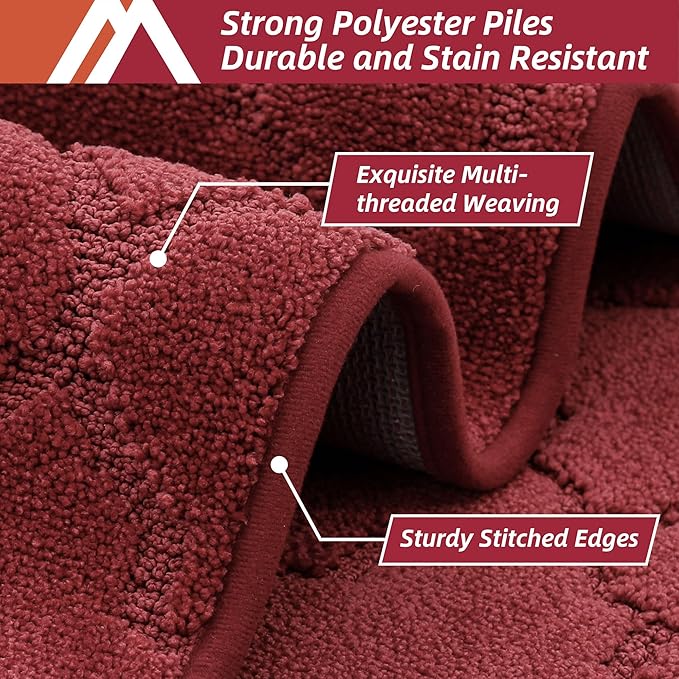 COSY HOMEER Soft Kitchen Rugs [2 PCS] for in Front of Sink Super Absorbent Kitchen Floor Mats and Mats 24x35 Inch/24X60 Non-Skid Kitchen Mat Standing Mat Washable,Polyester,Red