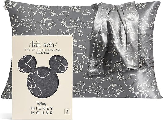 Kitsch Disney Mickey Mouse Satin Pillowcase with Zipper Softer Than Silk, Cooling Pillow Case for Hair & Skin, Wrinkle-Free, Machine Washable, Queen/Standard 19x26