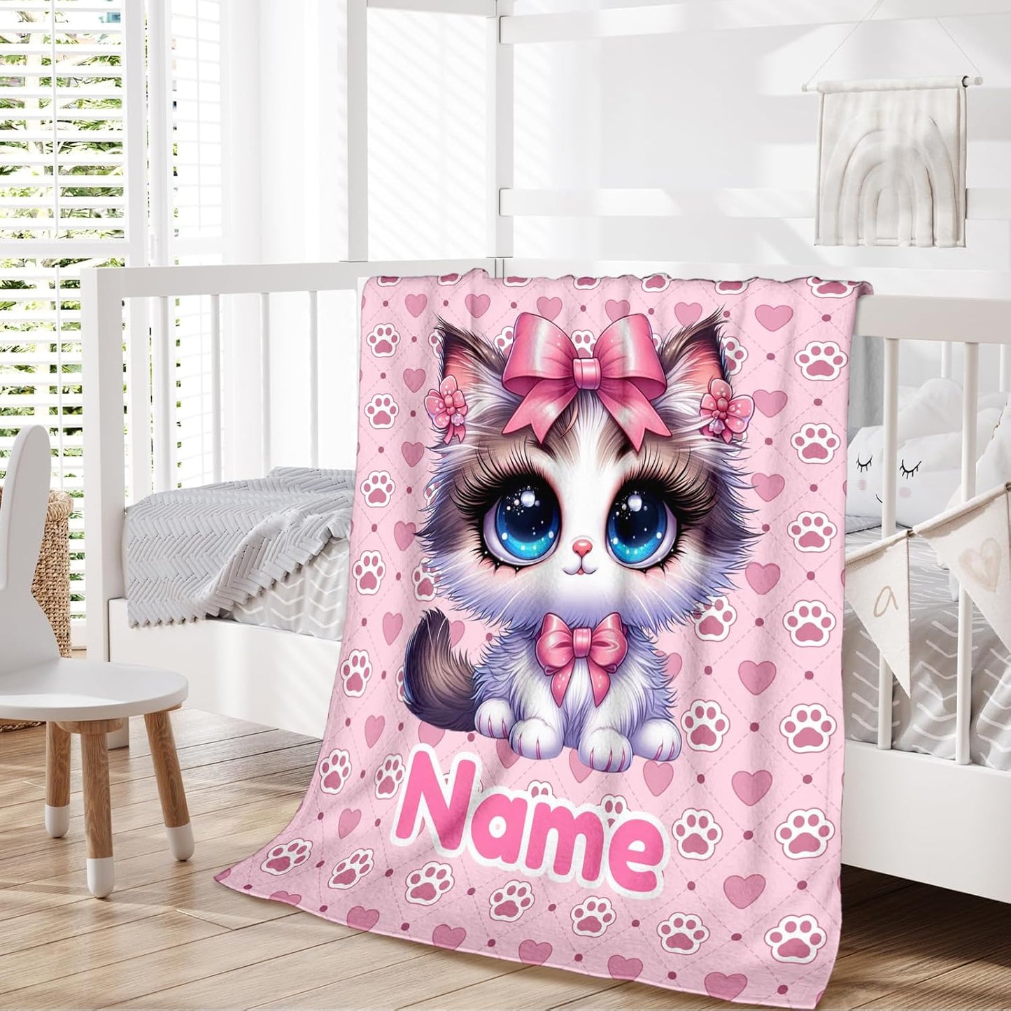 Kids Throw Blanket Personalized Cat Blanket for Girls Women, Soft Warm Lightweight Blankets for Bed Living Room Home Decor Travel