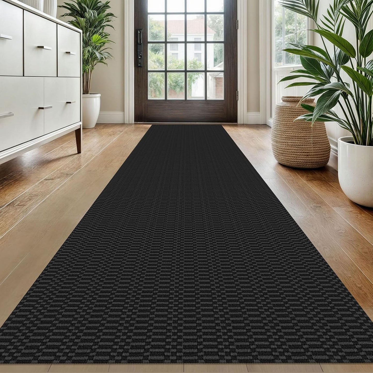 KOZYFLY Washable Runner Rug 2x10 ft Hallway Kitchen Runner Rugs with Rubber Backing Bobo Entryway Runner Indoor, Long Carpet Runners for Hall Kitchen Entryway, Black/Grey