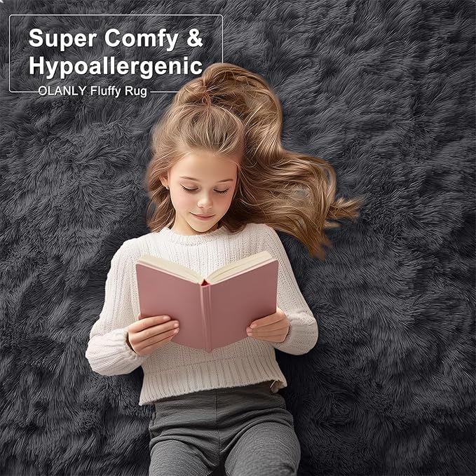 OLANLY 2x6 Machine Washable Runner Rugs for Hallway, Soft Fluffy Shaggy Bedside Rugs for Bedroom, Living Room, Indoor Floor Carpet for Kids Girls and Boys, Nursery Rooms, Home Decor Aesthetic, Black