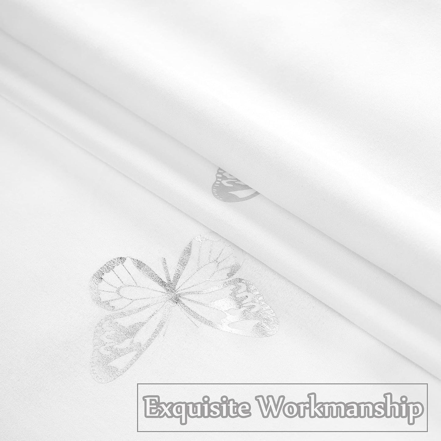 Jubilantex Butterfly Shower Curtain for Bathroom, White Silver Print Farmhouse Waterproof Bathroom Decorative Rustic Kids Shower Curtain with 12 Rust Proof Grommets for Spa Hotel, 70x76 Inches