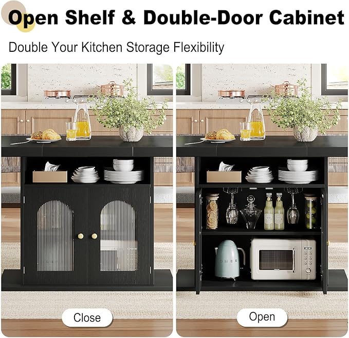 HSH Black Dining Table for 4 to 6, Modern Kitchen Dining Room Table with 3-Tier Storage Shelf and Acrylic Door Cabinet, Rectangular Wooden Dinner Tables for Home Kitchen Living Room, Black Oak，63 in