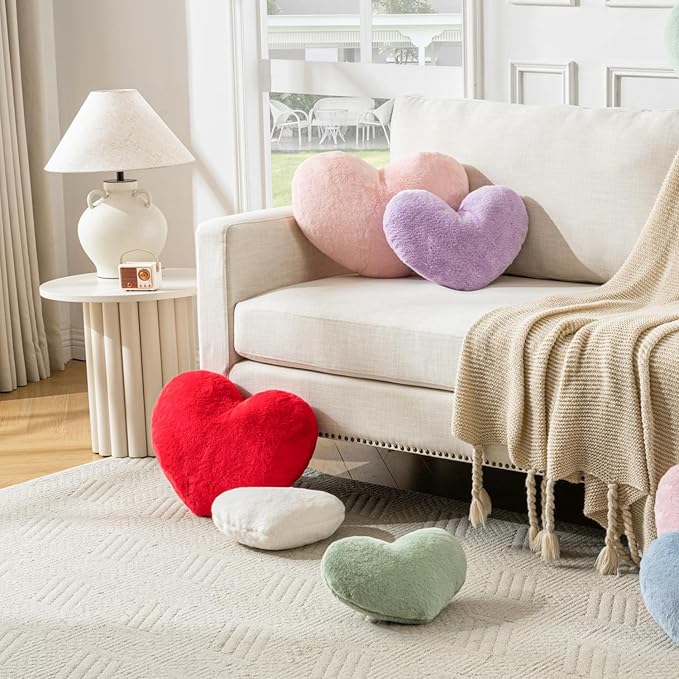 Heart Pillow White Heart Shaped Throw Pillows Super Soft Faux Rabbit Fur Heart Throw Pillow Valentines Day Decorations Pillow,Wedding Decor