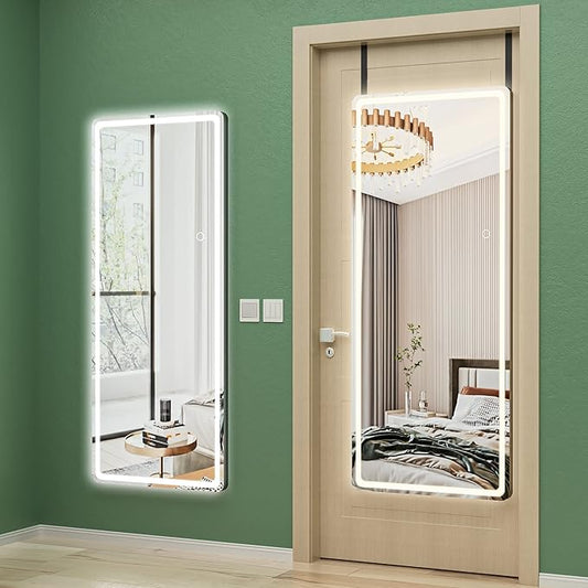 Hasipu 47 x 18 Over The Door Full Length Mirror with Lights for Bedroom, Living Room, Cloakroom, Black