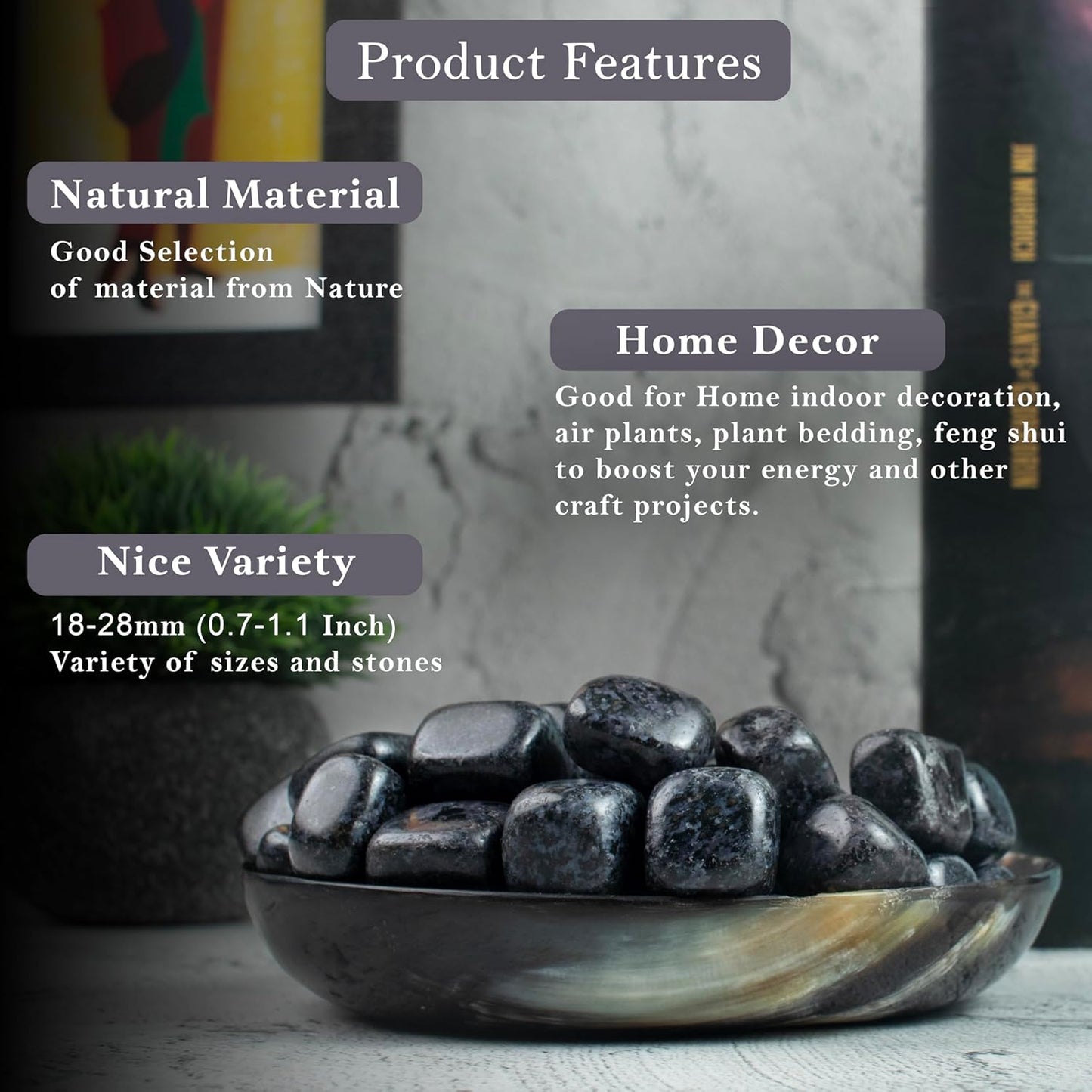 Crocon 1LB Indigo Gabbro Tumbled Stones and Crystals bulk 2000+ Carats Natural Crystal Kit for Reiki Healing Crystal Polished, Tumble Stones, Chakra Balancing, Reiki Gift, Home Decor Size : 20-25 mm