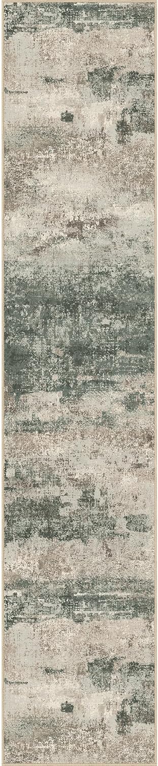 Runner Rug for Hallway Kitchen, 2x12 Machine Washable Runners Rug for Entryway, Soft Modern Abstract Throw Rugs, Low Pile Floor Cover with Non Slip Backing, Muted Green/Beige