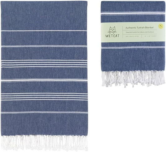 WETCAT Turkish Beach Blanket Sandproof (82"x82") 100% Turkish Cotton, Made in Turkey - Sand Free, Ultra Soft, Extra Large Throw for Picnic – Dark Blue
