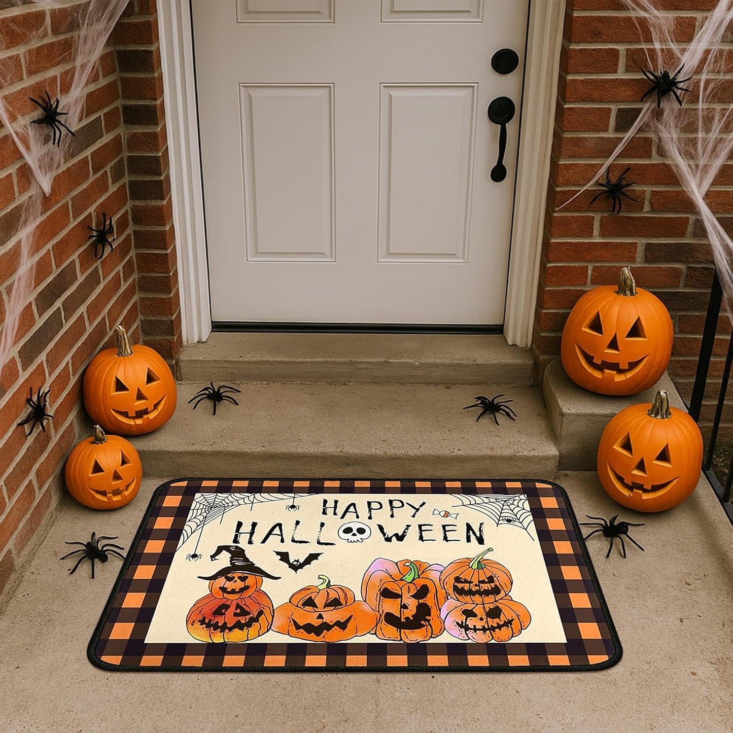 2 Piece Halloween Kitchen Decor Rugs Set,Cute Pumpkin Kitchen Rugs and Mats Non Skid Washable Absorbent Kitchen Accessories Decoration Floor Mats 17"x47"+17"x30"