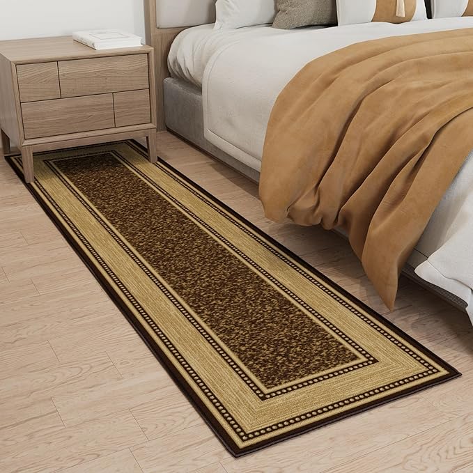 Ottomanson Hallway Runner Rug 1'10" x 7' Non Slip Border Area Rugs Easy to Clean Laundry Rug Runner Durable & Pet Friendly Floor Carpet Runners for Hallways Entryway Living Room Kitchen, Brown