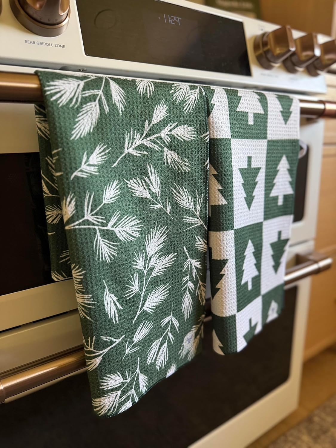 2 Pack || Double Sided|| Not Your Ordinary Kitchen Towels || Dish Towels || Quick Dry || Waffle Weave Microfiber || Designer Prints || Highly Absorbent || Hanging Hook (Forest Christmas)