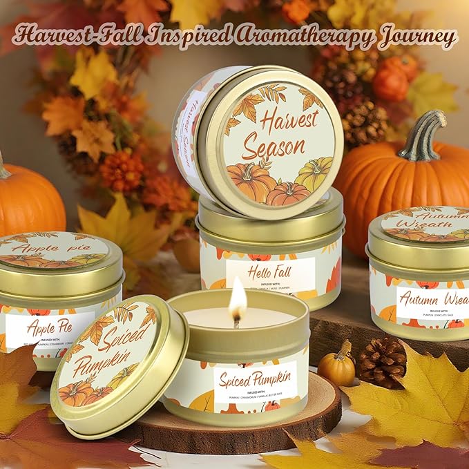 6 Pack Small Fall Candles Set,Pumpkin Scented Candles for Home Decor,Halloween Candle Gifts for Women, Jar Candle Scents of Berry, Spiced Apple Pie,Autumn Breeze,Thanksgiving, Fall Decoration Candle