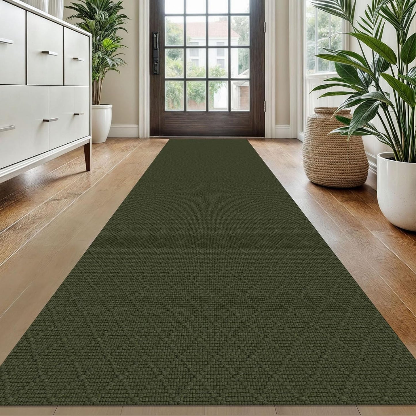KOZYFLY Runner Rug 2x10 Ft Washable Runners for Hallways Non Slip Rubber Backed Kitchen Runners, Braided Cotton Entryway Runner Indoor, Floor Carpet for Hallway Kitchen Entryway, Dark Green