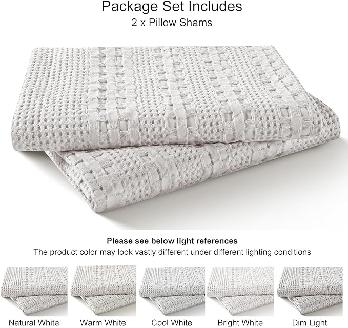 PHF 100% Cotton Ruffle Waffle Pillow Shams Standard Size, 2 Pack 20" x 26" Soft Skin-Friendly Pillowcases, No Filling, Aesthetic Home Decor, Breathable Waffle Weave Bed Pillow Covers, Light Grey