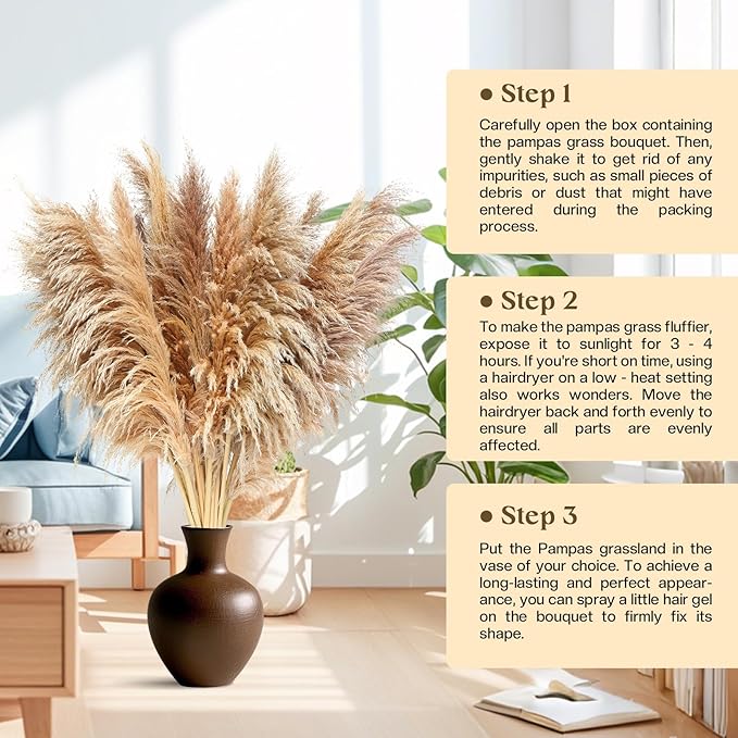 40" inch 12 pcs Natural Pampas Grass Decor Tall,Boho Home Decor,Pompas Grass,Dried Tall Pampas Grass for Wedding Floral Arrangements,Farmhouse,Party,Farmhouse,Wall,Bedroom Decor