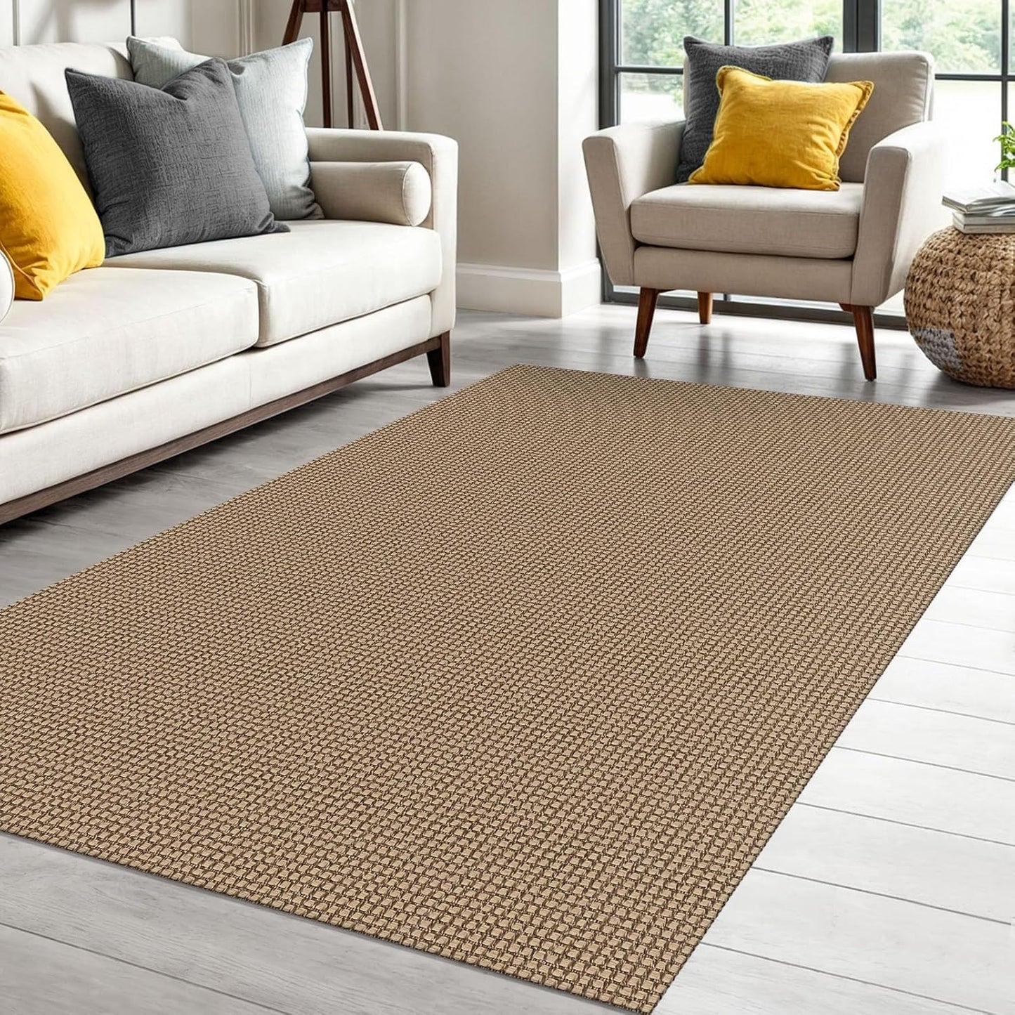 IOHOUZE Washable Area Rug 4x6 Non Slip Rubber Backed Woven Indoor Outdoor Rugs for Entryway Bedroom Rug Kitchen Floor Throw Carpet for Entrance Living Room, Orange/Tan/Brown