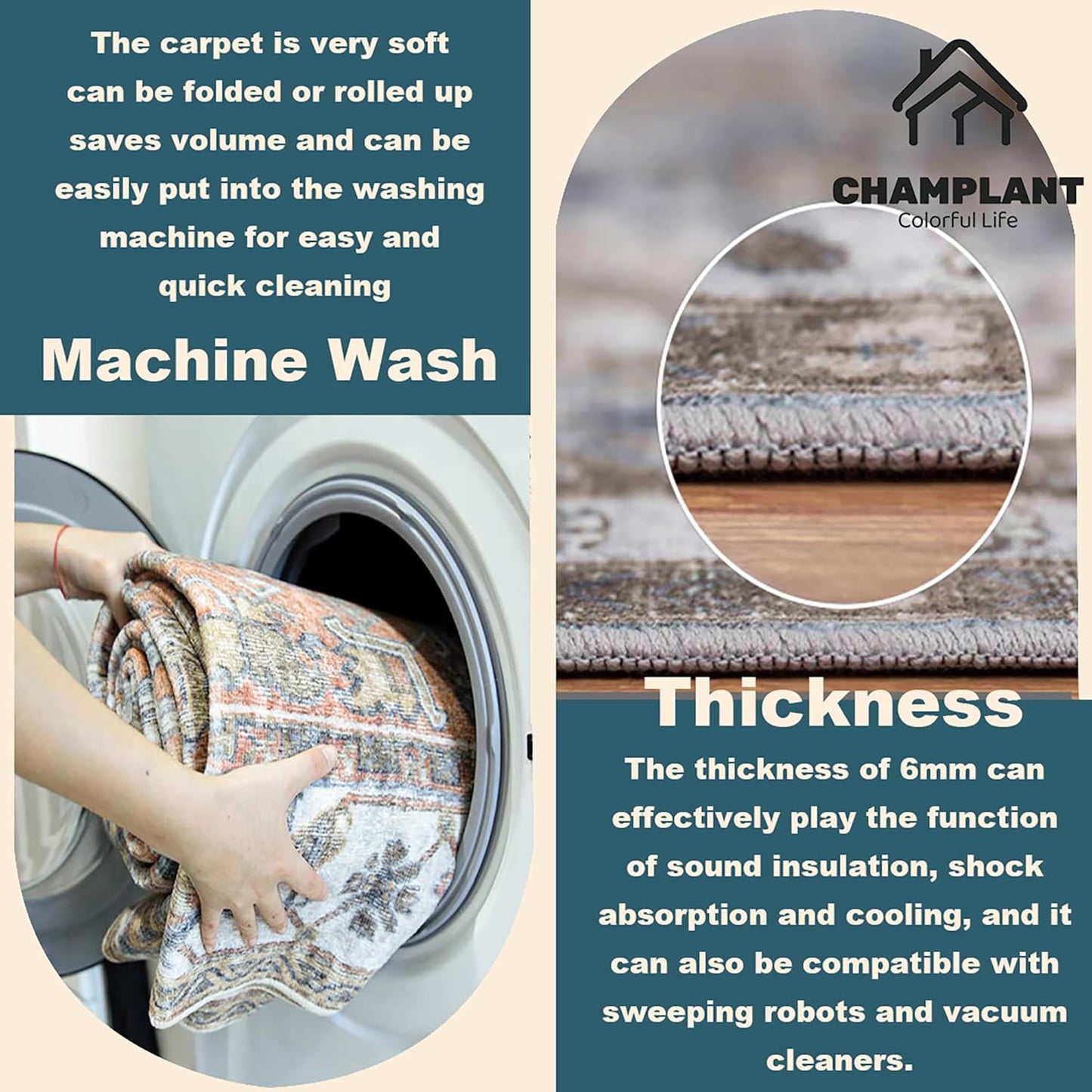 Washable Area Rug 10'x14' Deep Khaki Retro Flowers Boho Design Non-Shedding Easy Care Ideal for High Traffic Areas in Living Room Bedroom Office Coffee Table Kitchen Large Carpet