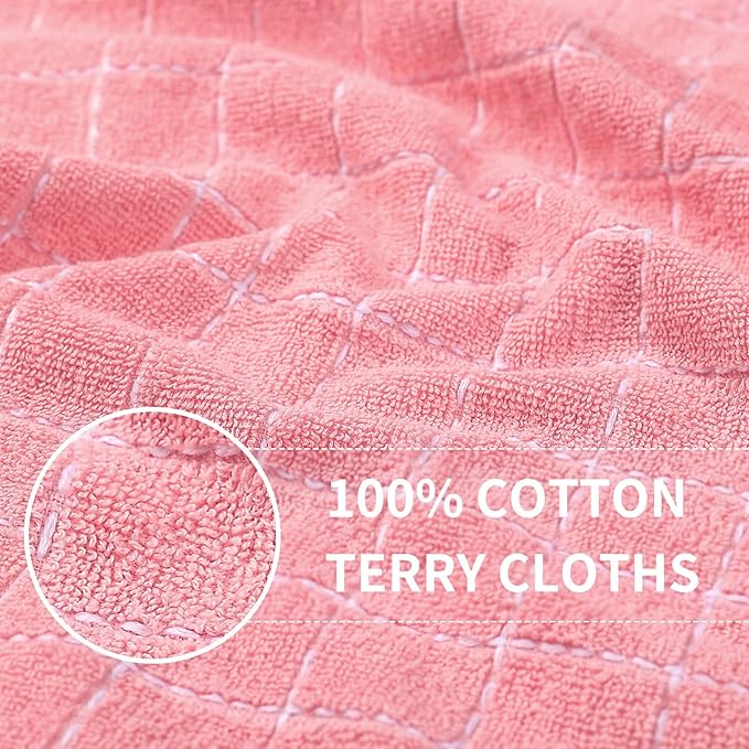 Homaxy 100% Cotton Terry Kitchen Towels(Pink, 13 x 28 inches), Checkered Designed, Soft and Super Absorbent Dish Towels, 12 Pack