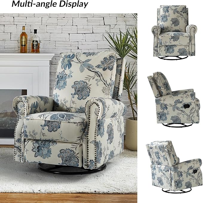 HULALA Home Rocker Recliner Set of 2, Modern Printed Fabric Swivel Glider w/Adjustable Backrest & Footrest, JEACOBEAN