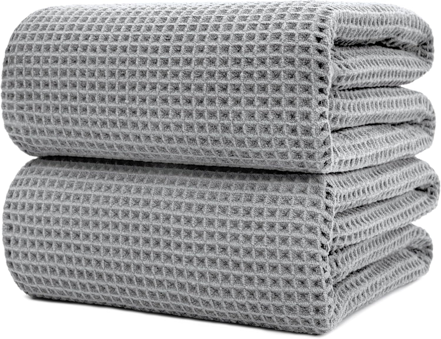 POLYTE Microfiber Quick Dry Lint Free Bath Sheet, 70 x 35 in, Set of 2 (Waffle Weave)