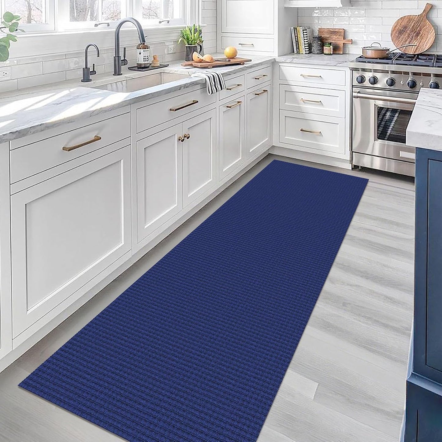 KOZYFLY Runners for Hallways 2x7 ft Washable Kitchen Runner Non Slip Rubber Backed Hall Runners Cotton Entryway Runner Rugs Floor Carpet for Indoor Backdoor Bedroom Kitchen, Royal Blue/Navy
