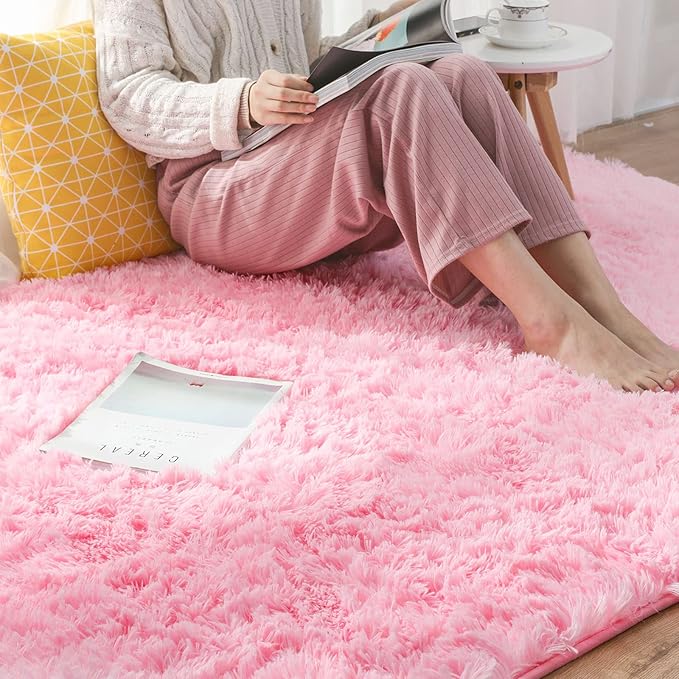 Ophanie Upgrade 4x6 Light Pink Rugs for Bedroom Girls, Fluffy Shaggy Soft Cute Area Rug, Non-Slip Indoor Floor Carpet for Living Room, Kids Baby Teen Dorm Home Decor Aesthetic, Nursery