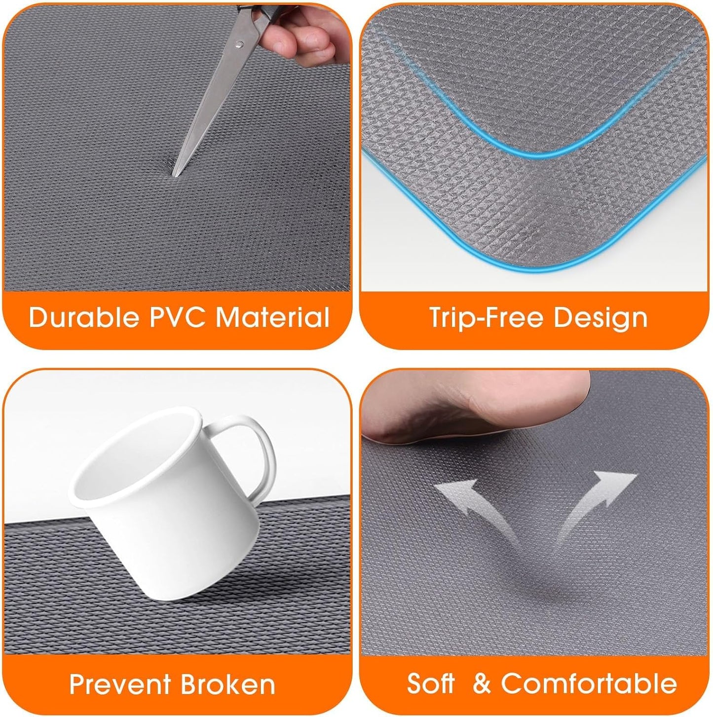 Kitchen Mat, Cushioned Thick Floor Comfort Mat, with Non-Slip Bottom, Waterproof & Stain Resistant & Easy Clean, Standing Desk Mat for Kitchen, Sink, Office (17.3''x39'', Grey)