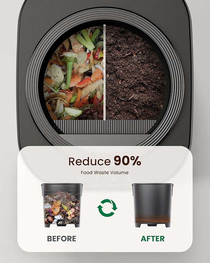 Electric Composter for Kitchen - 4L Countertop Indoor Compost Bin Smart Odorless Turn Kitchen Waste into Fertilizer Compost Maker, Low Noise, Auto-Clean, 2025 Newer Home Food composting Machine Gifts
