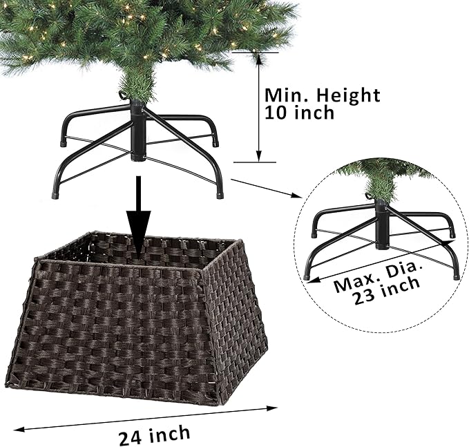 SUNNYPARK Christmas Tree Collar, Handmade Artificial Rattan Wicker Christmas Stand Tree Collar Basket Base Cover for Holiday Decoration-Square Dark Brown