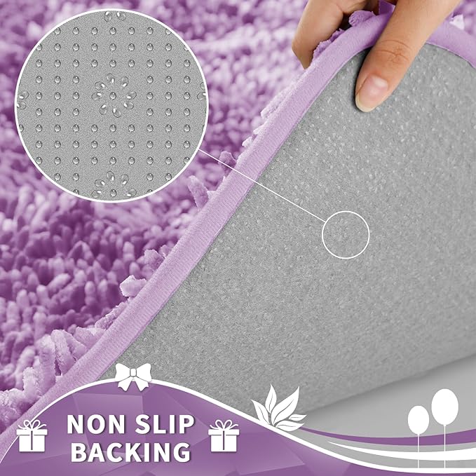 Yimobra Toilet Rugs U Shaped Washable, Extra Thick Soft Absorbent Chenille Contour Bathroom Rugs for Toilet 24x24 Inch, Quick Dry Non Slip Toilet Mat for Bath Floor, Lilac