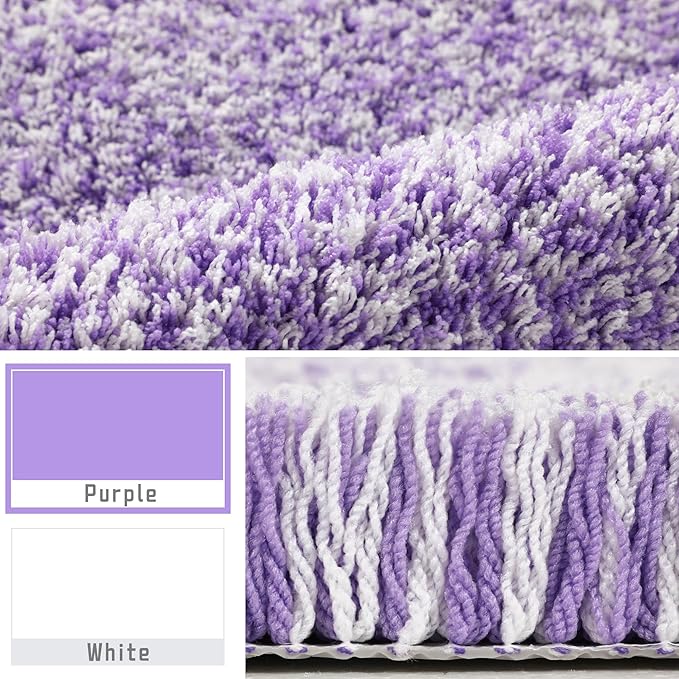 Yimobra Toilet Rugs U Shaped Washable 24x20, Ultra Soft and Water Absorbent Bath Mats, Non Slip Fluffy Shaggy Luxury Microfiber Contour Bath Rugs for Toilet, Dry Quick, Purple and White