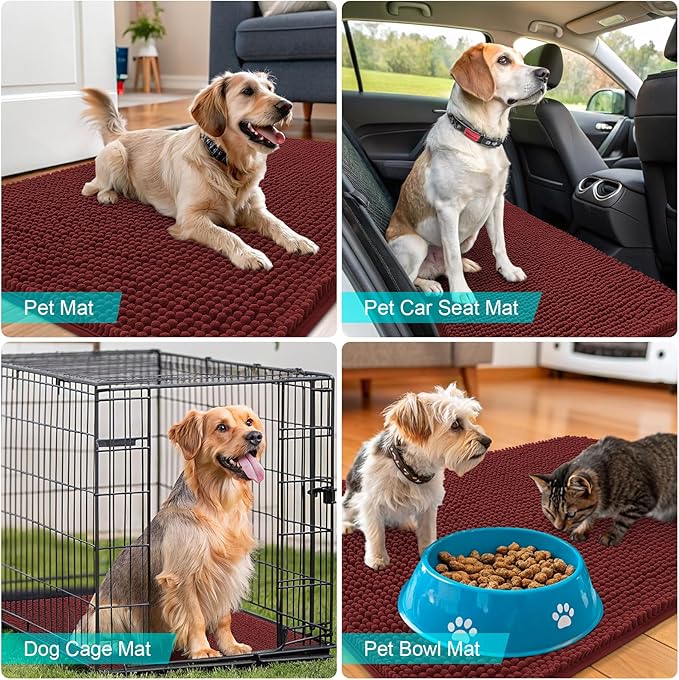 OLANLY Dog Door Mat for Muddy Paws 36x24, Absorbs Moisture and Dirt, Absorbent Non-Slip Washable Doormat, Quick Dry Chenille Mud Mat, Entry Indoor Entryway Carpet for Inside Floor, Caramel Russet