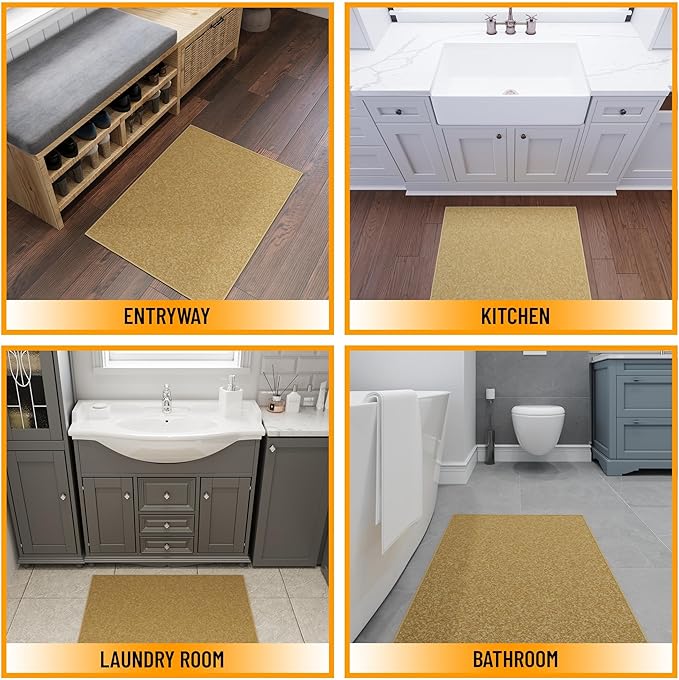 Ottomanson Rugs for Entryway 2'3" x 3' Non Slip Solid Small Area Rugs Durable Front Door Mat Rug Stain Resistant Entrance Rugs for Bathroom Kitchen Bedroom & Living Room, Beige
