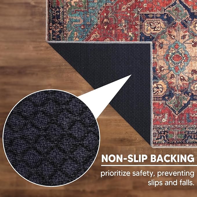 Keen Home Design 4x6 Rug - Machine Washable Area Rug with Non-Slip Backing, Ideal for Living Room, Dining Room, Bedroom - Vintage, Easy Clean, Durable, Low Pile Rug - (4' x 6')