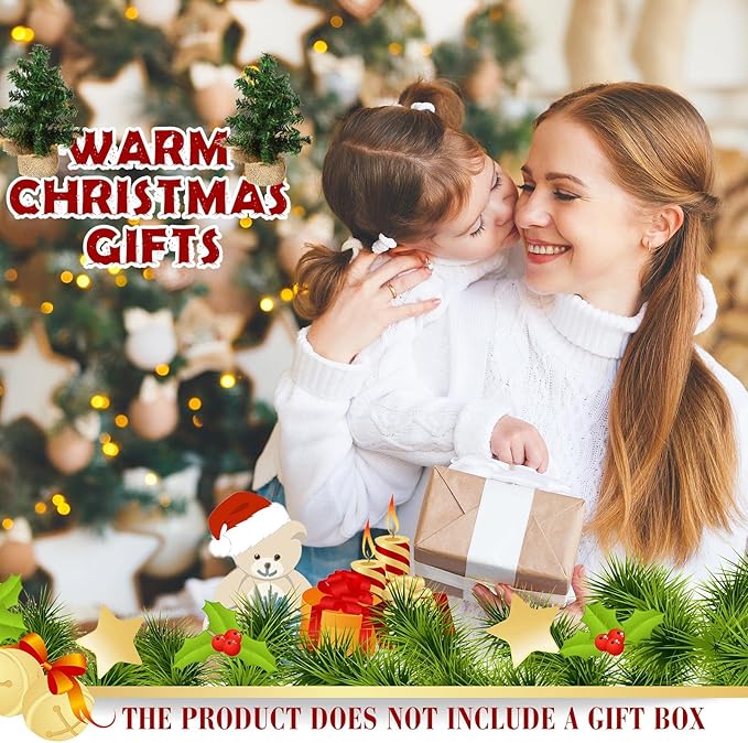 Yinder Tabletop 6 Pcs Mini Christmas Tree 7.87 Inch Artificial Mini Xmas Miniature Pine Christmas Tree with Linen Base for Xmas Holiday Decorations Indoor Home Kitchen Dining Table