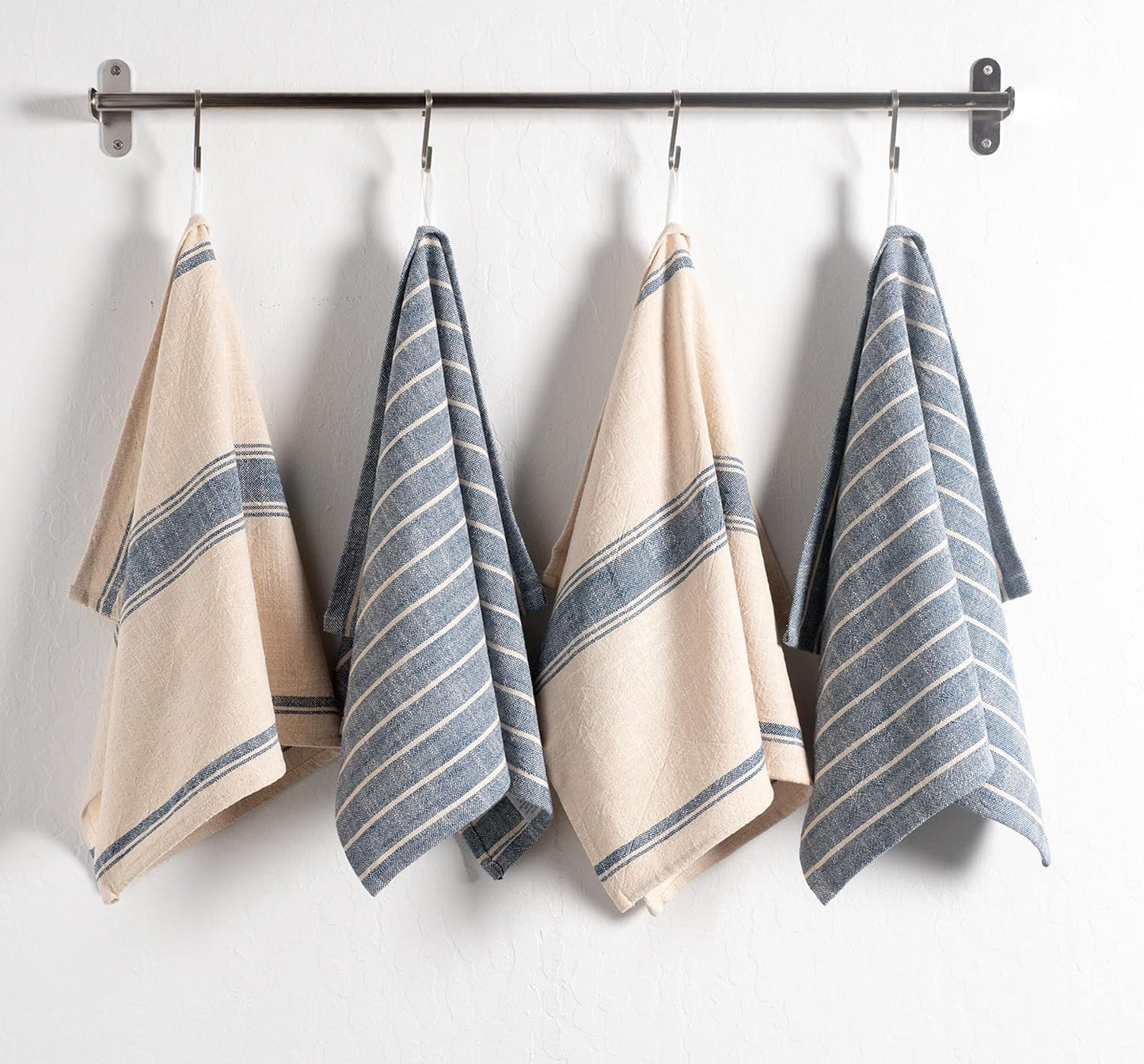 KAF Home Natural Rustic Farmhouse Slubbed Kitchen Towel | 100% Cotton Dish Towel, 18 x 28 Inches | Soft and Absorbent (Navy, Set of 4)