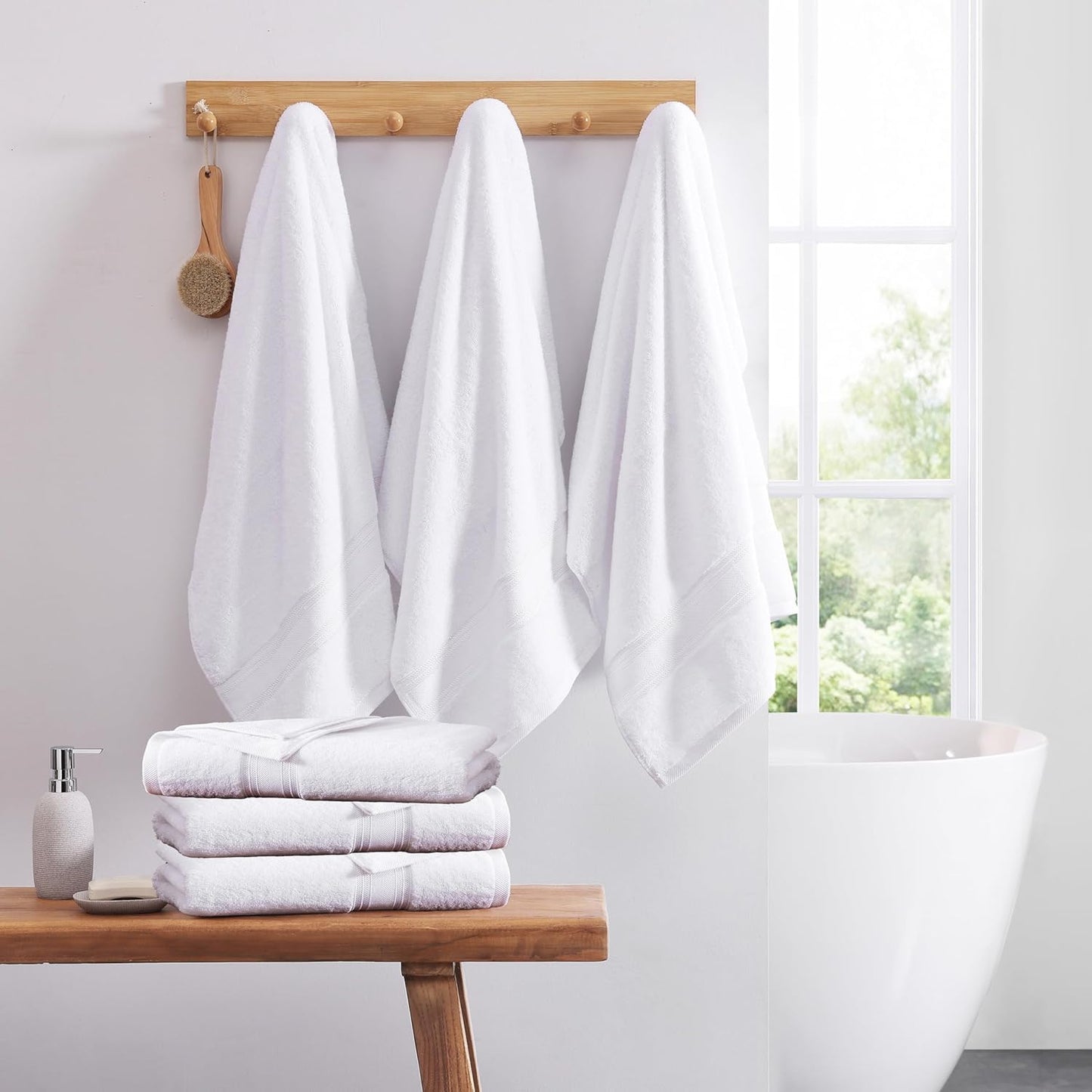 LANE LINEN 100% Cotton White Bath Towels - Quick Dry Absorbent Gym & Bath Towel Set, 6 (24" x 48"), Zero Twist
