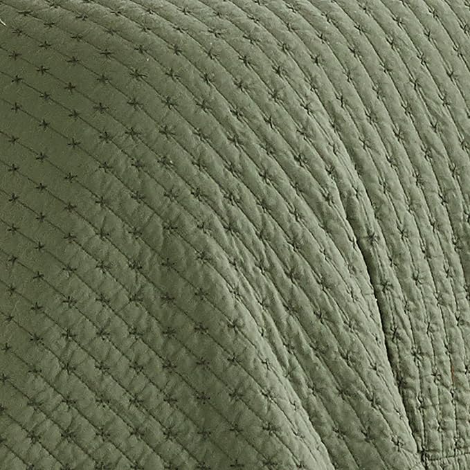 Levtex Home Cross Stitch Reversible Twin XL/Twin Quilt Set (68x86in) with 1 Pillow Sham (26x20in) - Stitch Texture - Forest Green - Cotton Twin Size Quilt Bedding Set - Lightweight, Soft, Pre-Washed
