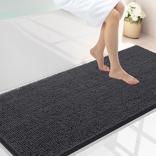 Smiry Luxury Chenille Bathroom Rugs 59x24, Extra Soft and Absorbent Shaggy Bath Mat, Machine Washable, Non-Slip Plush Carpet Runner for Tub, Shower, and Floor, Home Decor Accessories, Charcoal Grey