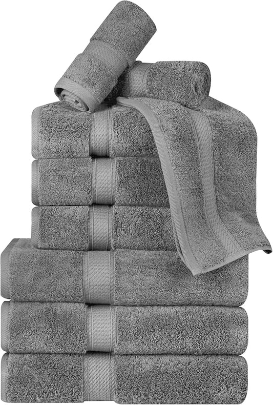 Superior Egyptian Cotton Pile 10 Piece Towel Set, Includes 2 Bath, 4 Hand, 4 Face Towels/Washcloths, Ultra Soft Luxury Towels, Thick Plush Essentials, Guest Bath, Spa, Hotel Bathroom, Charcoal