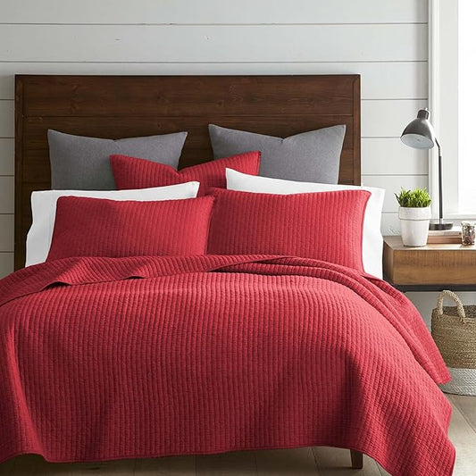 Levtex Home Cross Stitch Reversible Twin XL/Twin Quilt Set (68x86in) with 1 Pillow Sham (26x20in) - Stitch Texture - Chile Red - Cotton Twin/Twin Size Quilt Bedding Set - Lightweight Soft Pre-Washed