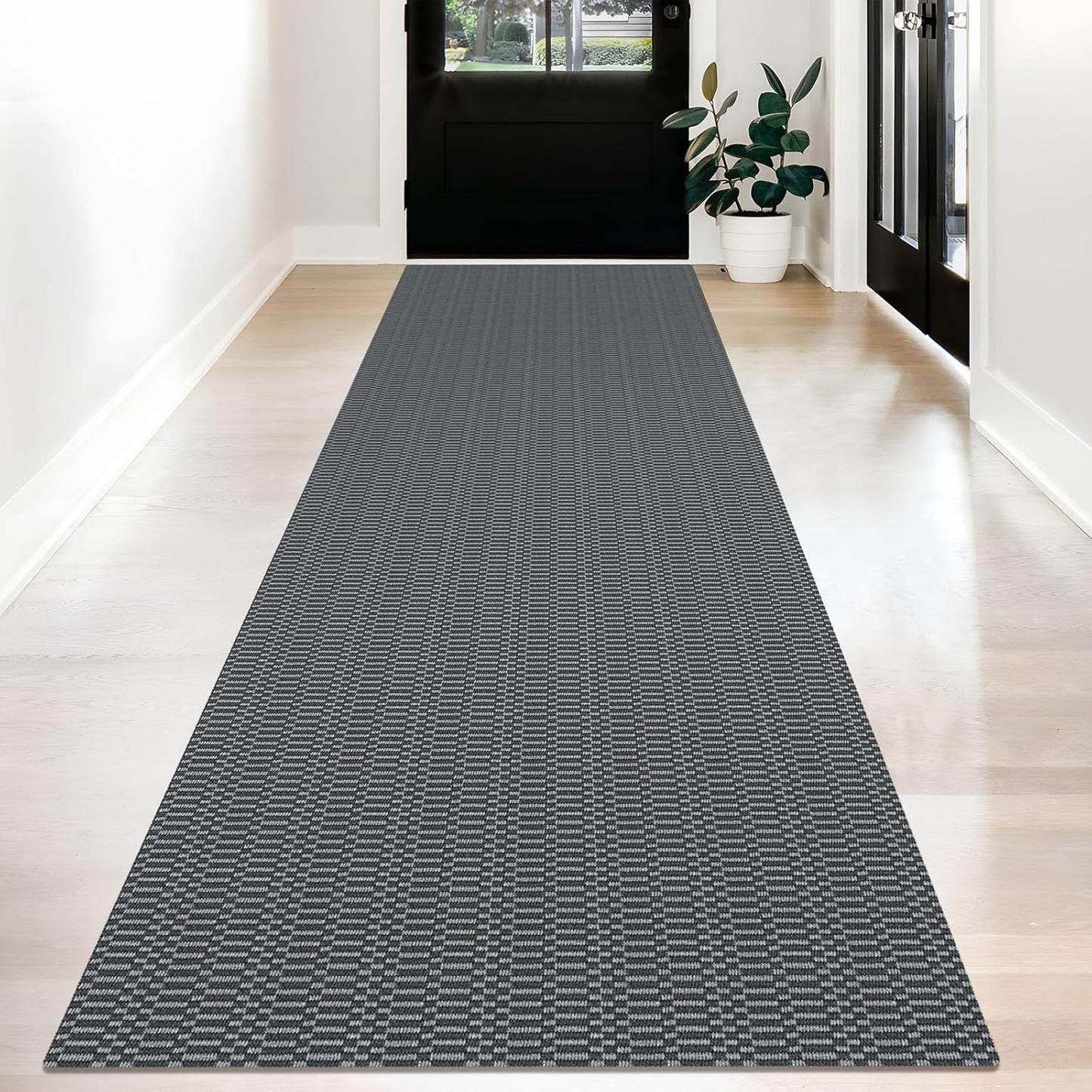 KOZYFLY Washable Runner Rug 3x12 ft Hallway Kitchen Runner Rugs with Rubber Backing Bobo Non Slip Entryway Runner Indoor, Long Carpet Runners for Hall Kitchen Entryway, Grey/Charcoal Grey