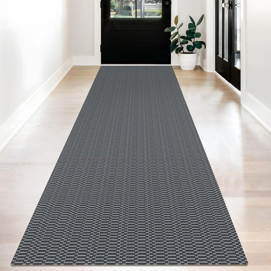 KOZYFLY Washable Runner Rug 3x12 ft Hallway Kitchen Runner Rugs with Rubber Backing Bobo Non Slip Entryway Runner Indoor, Long Carpet Runners for Hall Kitchen Entryway, Grey/Charcoal Grey