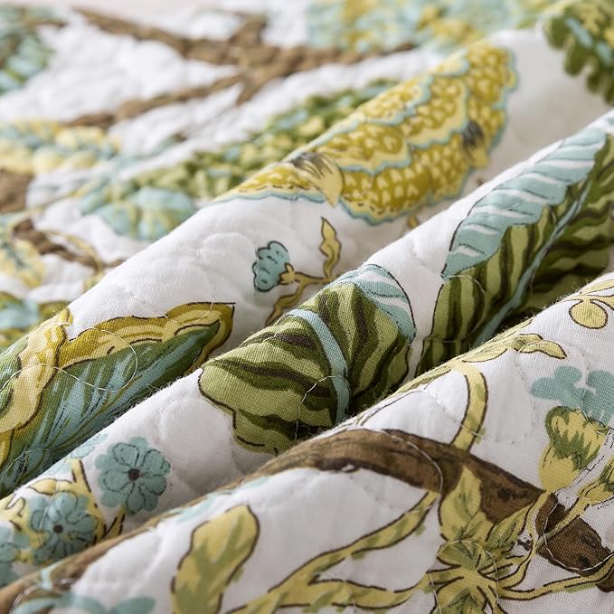 NEWLAKE Cotton Bedspread Quilt Sets - Reversible Patchwork Coverlet Set, Floral Vine Pattern, Queen Size
