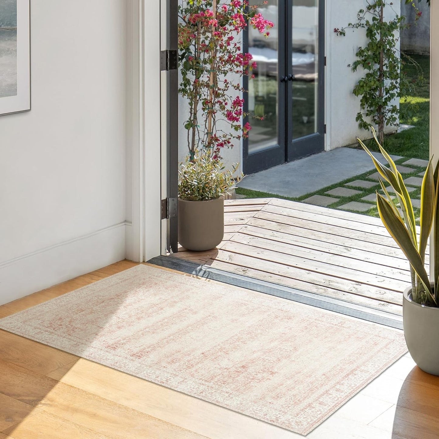 Small Throw Rug for Bedreoom 2x3 Washable Boho Aesthetic Pink Floral Non Slip Cute Area Rug for Side of Bed Teen Girls Room Kitchen Bathroom