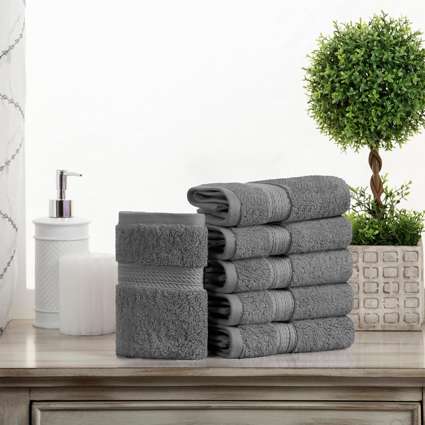 Superior Egyptian Cotton Pile Face Towel/Washcloth Set of 6, Ultra Soft Luxury Towels, Thick Plush Essentials, Absorbent Heavyweight, Guest Bath, Hotel, Spa, Home Bathroom, Shower Basics, Charcoal