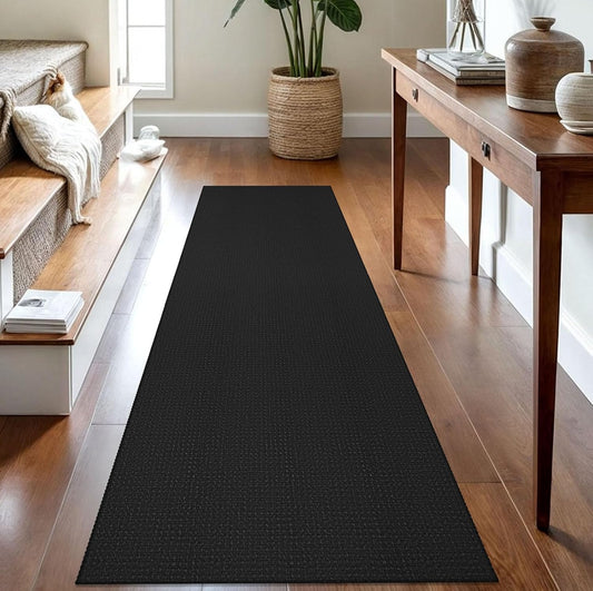 IOHOUZE Washable Runner Rug 2.6x8 Non Slip Rubber Backed Wide Hallway Runner Entryway Runner Indoor, Kitchen Rugs Woven Cotton Floor Carpet for Hall Entrance Bedroom, Black/Grey