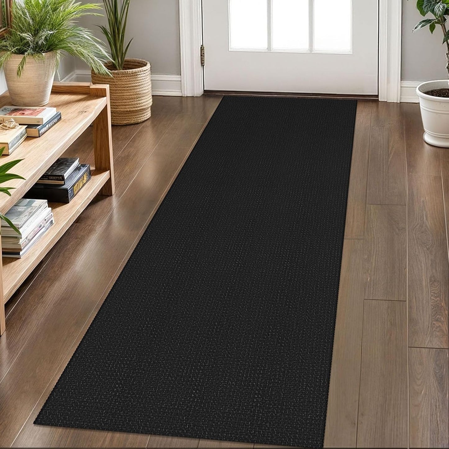 KOZYFLY Runners for Hallways 2x6 ft Washable Kitchen Runner Non Slip Rubber Backed Hall Runners Cotton Entryway Runner Rugs Floor Carpet for Indoor Backdoor Bedroom Kitchen, Black/Dark Grey