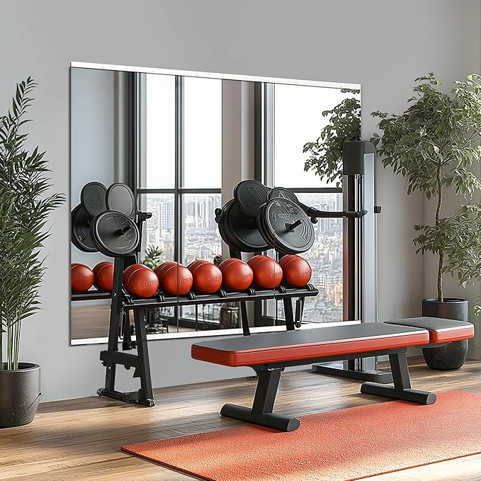 Home Gym Mirror for Wall,48x24x3PCS Full Length,Glass Frameless Body Large Mirror for Home Gym,Workout,Bedroom,Garage(Silver)