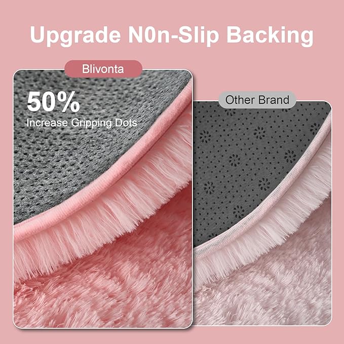 Pink Round Rug for Bedroom, 4Ft Fluffy Circle Area Rugs for Living Room, Shag Fuzzy Carpet for Kids Room, Nursery, Dorm, Classroom, Teen, Cute Baby Play Mat Home Decor Aesthetic